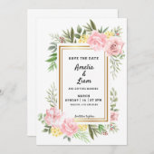 Rosa Rose Flora Thema Hochzeit speichern das Datum Einladung (Vorne/Hinten)