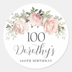 Rosa Rose Floral 100. Geburtstag Runder Aufkleber