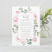 Rosa Rose Floral Baby Sprinkle Einladung (Stehend Vorderseite)