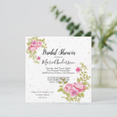 Rosa Rose Floral Confetti Dusche Einladung (Stehend Vorderseite)