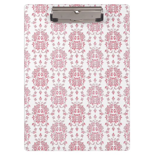 Rosa Rose Floral Damask Stilmuster Klemmbrett (Vorderseite)