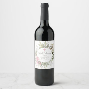 Rosa Rose Floral Erste Kommune Weinetikett