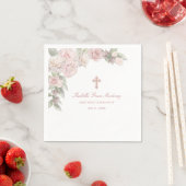 Rosa Rose Floral Erster Kommunionencocktail Serviette (Beispiel)
