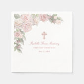 Rosa Rose Floral Erster Kommunionencocktail Serviette (Vorderseite)