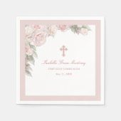 Rosa Rose Floral Erster Kommunionencocktail Serviette (Vorderseite)