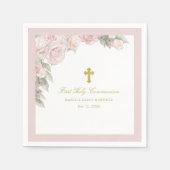 Rosa Rose Floral Erster Kommunionencocktail Serviette (Vorderseite)