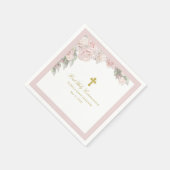 Rosa Rose Floral Erster Kommunionencocktail Serviette (Ecke)