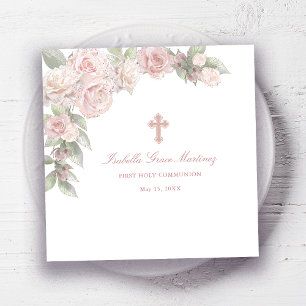 Rosa Rose Floral Erster Kommunionencocktail Serviette