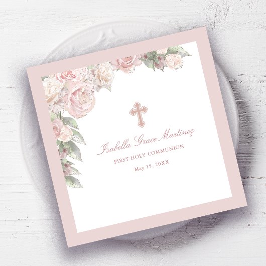 Rosa Rose Floral Erster Kommunionencocktail Serviette