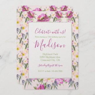 Rosa Rose Floral Geburtstag Einladung