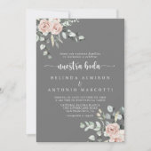 Rosa Rose Floral Grau Nuestra Boda Einladung (Vorderseite)