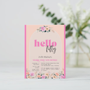 Rosa Rose floral Hallo 50 Geburtstag Einladung Postkarte