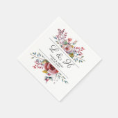 Rosa-Rose-Floral-Monogramm Hochzeitspapier Napkins Serviette (Ecke)