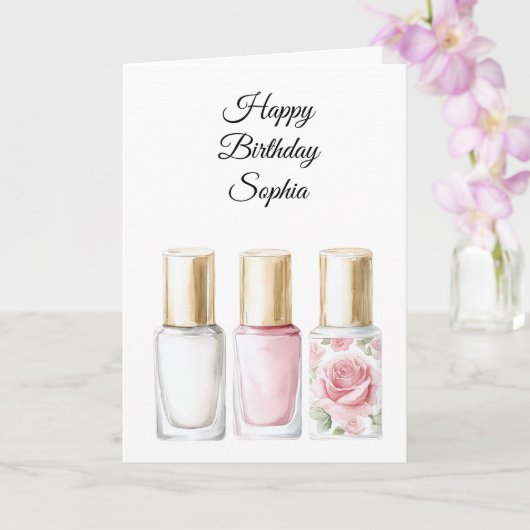 Rosa Rose Floral Nail Polnischer Geburtstag Karte (Orchidee)