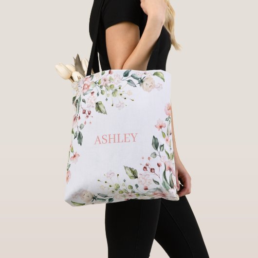 Rosa Rose Floral Name Monogram Tasche (Von Nahem)