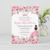 Rosa Rose Floral Quinceanera Einladung (Stehend Vorderseite)