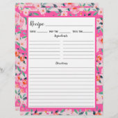Rosa Rose Floral Streifen Rezept Binder Seite (Vorne/Hinten)