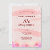 Rosa Rose Floral Wasserfarben Streifen 70. Geburts Einladung (Vorderseite)