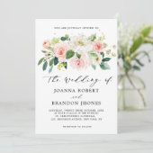 Rosa Rose Florals Moderne botanische Hochzeit Einladung (Stehend Vorderseite)