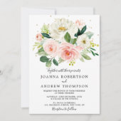 Rosa Rose Florals Moderne botanische Hochzeit Einladung (Vorderseite)