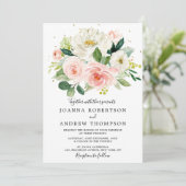 Rosa Rose Florals Moderne botanische Hochzeit Einladung (Stehend Vorderseite)