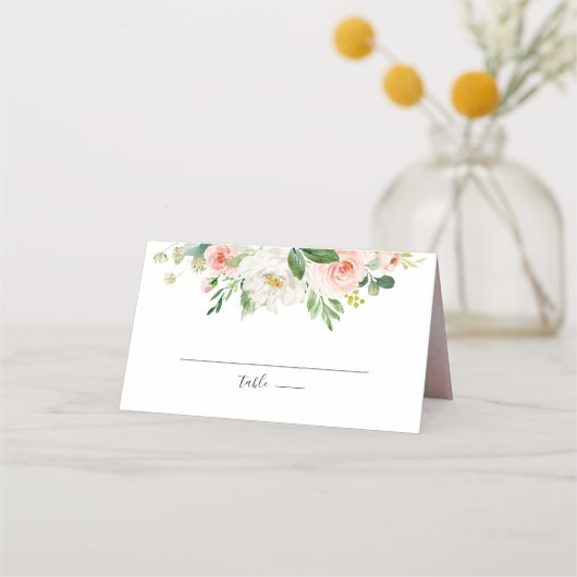 Rosa Rose Florals Moderne botanische Hochzeit Platzkarte (Rückseite)