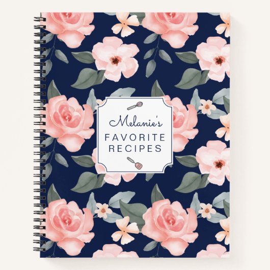 Rosa Rose Florals & Sage Leaf Foliage Rezept Notizblock (Vorderseite)