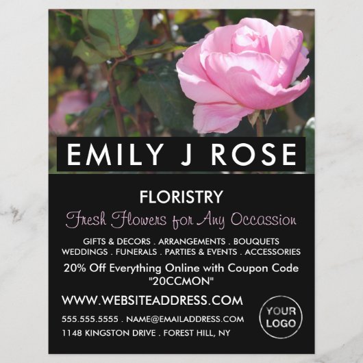 Rosa Rose, Florist, Werbung in Florenz Flyer (Vorne)