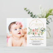 Rosa Rose Foto Girl Einladung (Stehend Vorderseite)