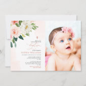 Rosa Rose Foto Girl Taufe Einladung (Vorderseite)
