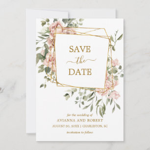 Rosa Rose Foto Gold geometrischer Rahmen Save The Date