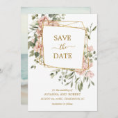 Rosa Rose Foto Gold geometrischer Rahmen Save The Date (Vorne/Hinten)