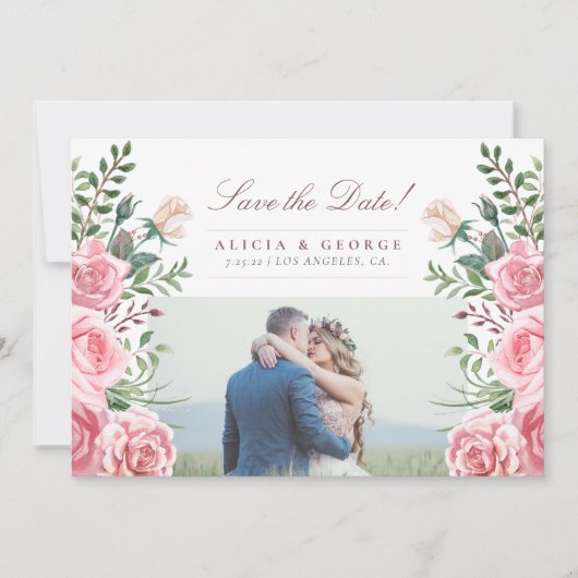 Rosa Rose Foto Hochzeit speichern Sie das Datum Save The Date (Vorderseite)