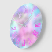 Rosa Rose Fuchsia Blauer Glitzer römische Zahlen Große Wanduhr (Winkel)