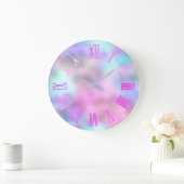 Rosa Rose Fuchsia Blauer Glitzer römische Zahlen Große Wanduhr (Zuhause)