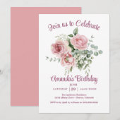 Rosa Rose Geburtstagsparty Einladung (Vorne/Hinten)