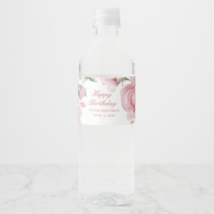 Rosa Rose Geburtstagsparty Plate Wasserflaschenetikett