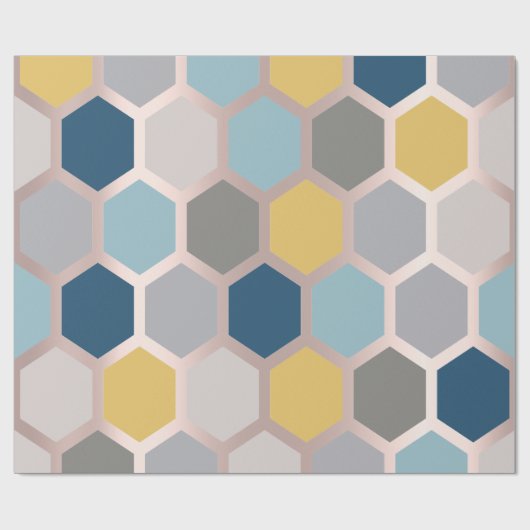 Rosa Rose Gelb Blaue Geometrie Honeycomb Hexagon Geschenkpapier (Flach)