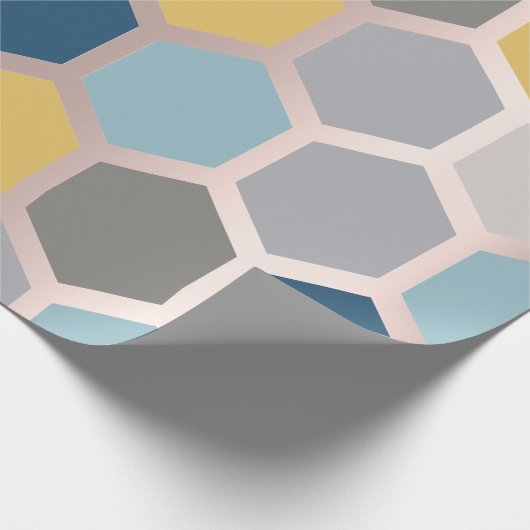 Rosa Rose Gelb Blaue Geometrie Honeycomb Hexagon Geschenkpapier (Ecke)