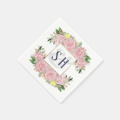 Rosa Rose Gelbe Zitronen, Monogramm Serviette (Ecke)
