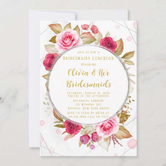 Rosa Rose Geometric Alcohol Ink Bridesmaier Lunch Einladung (Vorderseite)