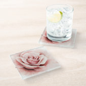 Rosa Rose Glasuntersetzer (Schrägansicht)