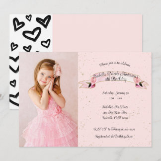 Rosa Rose Glitzer & Hearts Geburtstagsparty Foto Einladung