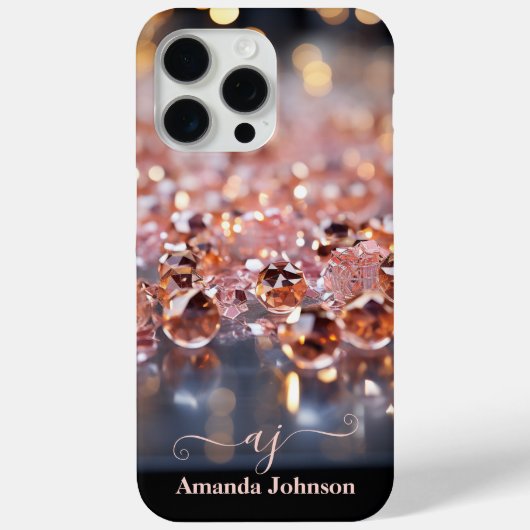 Rosa Rose Glitzer Mit Monogramm Edelsteine Case-Mate iPhone Hülle (Rückseite)