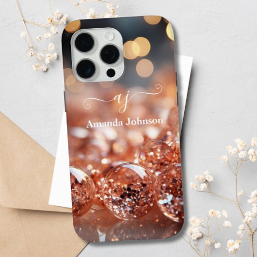 Rosa Rose Glitzer Mit Monogramm Edelsteine Case-Mate iPhone Hülle