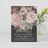 Rosa Rose Glitzer Rose Dunkle Blumengläschen Hochz Einladung (Stehend Vorderseite)