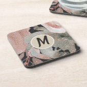 Rosa Rose Glitzer Rose Dunkle Blütengläser Elegant Getränkeuntersetzer (Linke Seite)