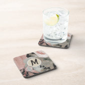 Rosa Rose Glitzer Rose Dunkle Blütengläser Elegant Getränkeuntersetzer (Rechte Seite)