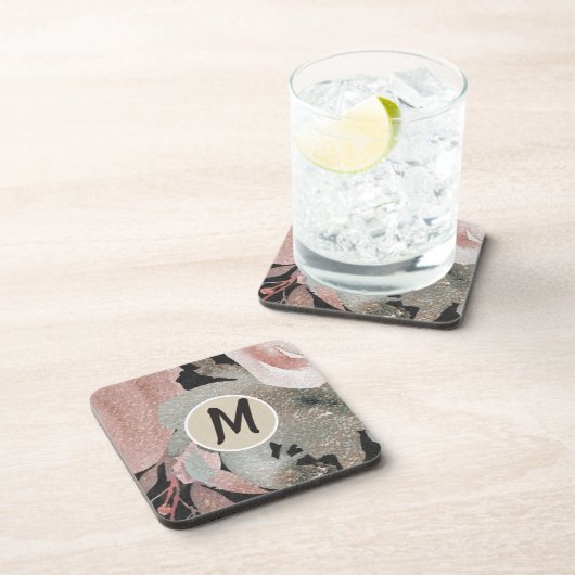 Rosa Rose Glitzer Rose Dunkle Blütengläser Elegant Getränkeuntersetzer (Rechte Seite)