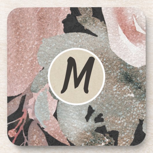 Rosa Rose Glitzer Rose Dunkle Blütengläser Elegant Getränkeuntersetzer (Vorderseite)